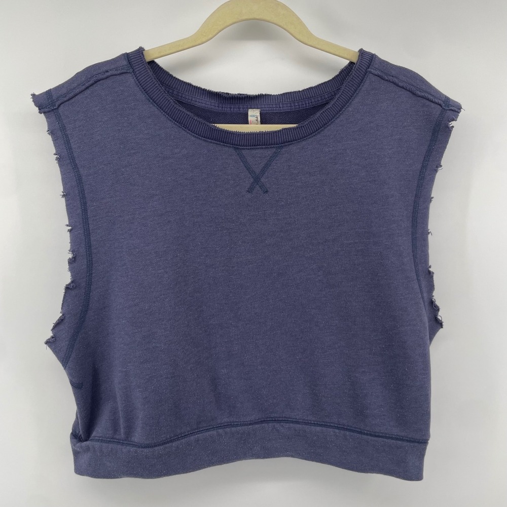 FP Movement Muscle Tank Women Small Purple Cropped Distressed Sleeveless Top